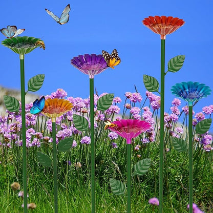 6 Pack Bee Watering Station, Bee Bath for Garden Metal Bee Water Feeder with Flower Design, Colorful Butterfly Bee Bath Bowl for Outdoor Garden Yard Decor