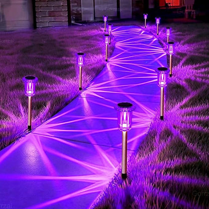 Halloween Solar Lights Outdoor 10 Pack Purple Solar Pathway Lights Outdoor Halloween Decorations Waterproof Yard Lighting for Driveway Garden Walkway Path Landscape Lawn