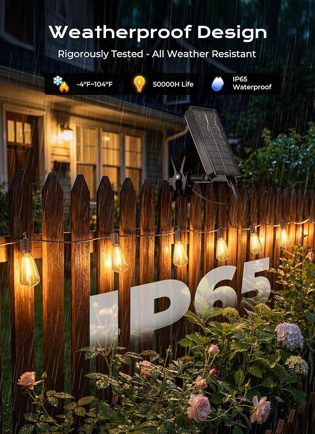 Brightown 76FT Solar String Lights Outdoor Waterproof, Patio Lights with Remote and 23+1 LED Shatterproof Bulbs, Dimmable & Timable, 3 Light Modes, Solar Lights Outdoor for Yard Camping Party Outside