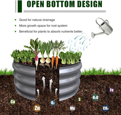 GrowHaus 2x2x1FT Galvanized Raised Garden Bed, Planter Boxes Outdoor Round Metal Garden Beds for Planting Vegetables Flowers Herbs 2 Pack Silver