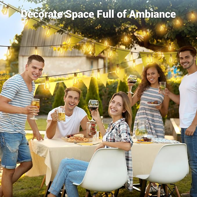 30FT Solar String Lights Outdoor Waterproof, 10+1 LED Solar Powered Lights with Remote Control, 3 Light Modes & Dimmable, USB-C Charging for Patio, Backyard, Garden, Camping