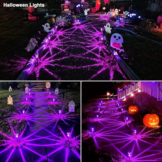 Halloween Solar Lights Outdoor 10 Pack Purple Solar Pathway Lights Outdoor Halloween Decorations Waterproof Yard Lighting for Driveway Garden Walkway Path Landscape Lawn