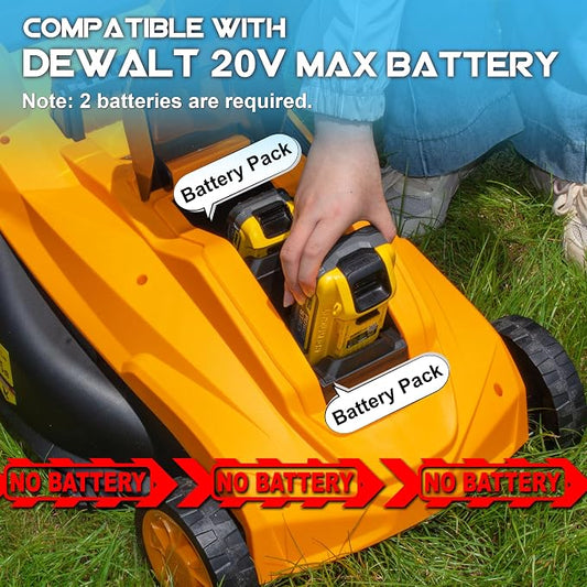 40V Cordless Lawn Mower (No Battery) Compatible with Dewalt 2 * 20VMax Battery, 18" Electric Lawn Mower with 6 Heights Adjustment, Brushless Electric Mower for Garden, Yard
