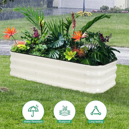 1MORE Raised Garden Bed -4X2X1 Galvanized Planter Box for Outdoor Gardening,3 in 1 Modular Raised Bed Kit with Protective Tape, Gloves for Herb，Ideal for Vegetables and Plants.White-1Pack