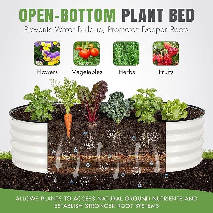 INNO STAGE 3Pcs Galvanized Raised Garden Bed Kit, Outdoor Metal Raised Garden Beds for Vegetables, Rust-Resistant & Easy Assembly, 4x2x1ft Oval Raised beds for Gardening, Flowers, Herbs (White)