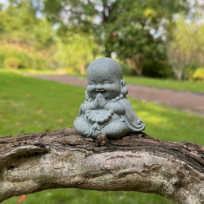 Mini Zen Prayer Buddha Statue, Tiny Sandstone Figurine for Garden Shelf | Mini monk figurine in prayer pose. Perfect for garden, fish tank, desk, or home decor. Symbol of devotion and inner peace