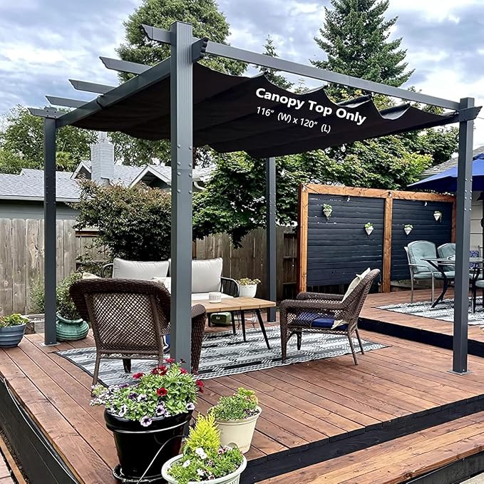 Pergola Shade Cover Replacement Canopy Top Compatible with 10 X 12 ft 6-Bar Pergola Frames - Gray (Canopy Size 116" W x 120" L, Canopy Top Only)