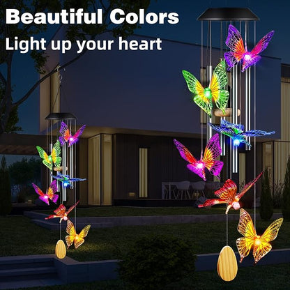 DesGully Wind Chimes, Butterfly Solar Wind Chimes with Aluminum Tubes/Wind Chimes for Outside Color Changing (Gifts for mom/Gift for Grandmom/Gift for Women) Thanksgiving Gift Butterfly Gift