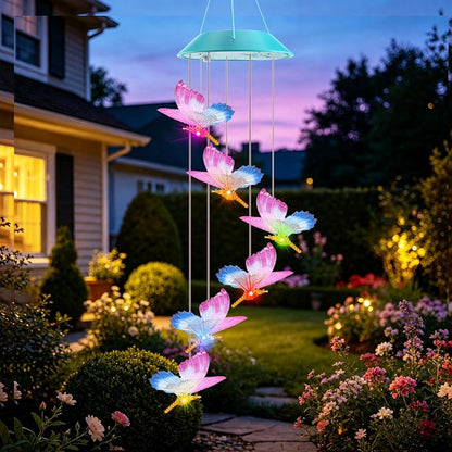 Toodour Solar Wind Chime, Color Changing LED Swaying Butterfly Wind Chimes, Upgrade Butterfly with Fluttering Wings, Waterproof Solar Outdoor Light Decor for Garden Window Patio, Gift for Mom Grandma