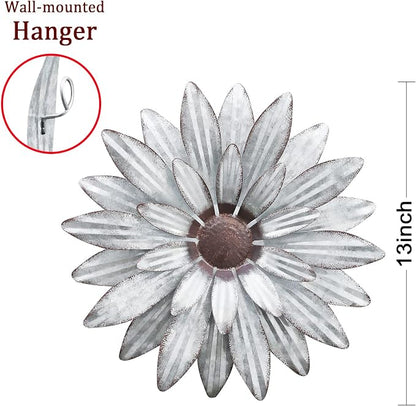 Galvanized Farmhouse Metal Flowers Wall Decor Inspirational,Wall Decor Hanging for Indoor Outdoor Home Bedroom Living Room Office Porch Patio Garden Fence 13Inch,Handmade Gift, Set of 2