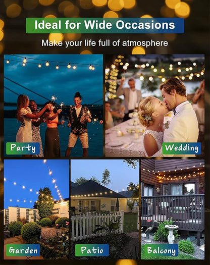 Zuske Solar String Lights Outdoor Waterproof 100FT with USB Port and 52 Shatterproof ST38 Bulbs(2 Spare), LED Solar Powered Patio Lights for Outside, Porch, Backyard, Gazebo, Garden(Warm White)
