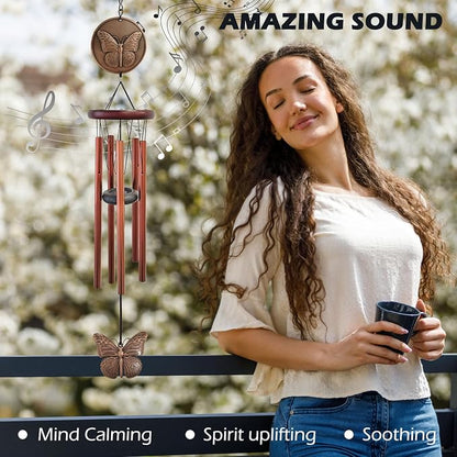 Butterfly Wind Chimes for Outside,32" Outdoor Wind Chime Butterfly Gifts for Women/Mother/Father/Christmas/Unisex,Unique Windchimes Outdoors Zen Garden Patio Home Yard Decor(Copper)