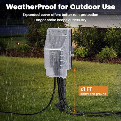 SURAIELEC Outdoor Power Stake, Dusk to Dawn Light Timer, 25FT Extension Cord Multiple Outlet, 6 Electrical Outlets Power Strip Weatherproof for Patio Light, Garden, Christmas Decoration, Outdoor Light