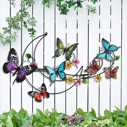 POXOHO Metal Butterflies Outdoor Decor, Indoor & Outdoor Decor, 23.2"×14.7" | Hanging butterfly decorations for fence garden yard patio, 3D & colorful print, gardening gift for men women