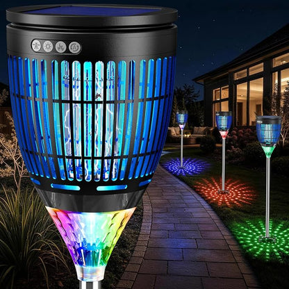 All in 1 Solar Bug Zapper Outdoor, Flame & Projection Mode, Auto/Manual Modes, 4200V Electric Mosquito Killer with High Powered, IPX5 Waterproof Rechargeable Fly Insect Trap for Patio Garden Yard RV