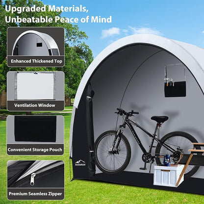 Bike Storage Shed Tent with Rain Fly, Enhanced Waterproof & Sun Protection Outdoor Storage for Bicycle, Motorcycle, Easy Setup Portable Shelter for Garden Tools, Lawn Mower (Large)