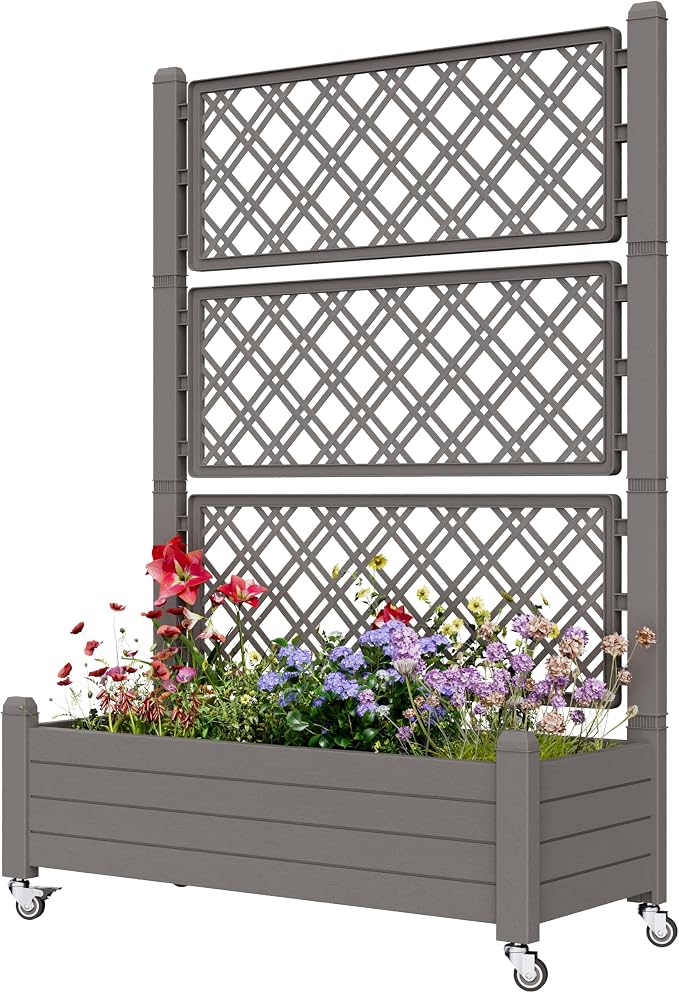 Elevated Raised Garden Bed with Wheels,Planter Box,Gray-61.2" h | Resin Planter Box with Drainage Holes, Water Monitor, Wheels for Garden Patio Backyard