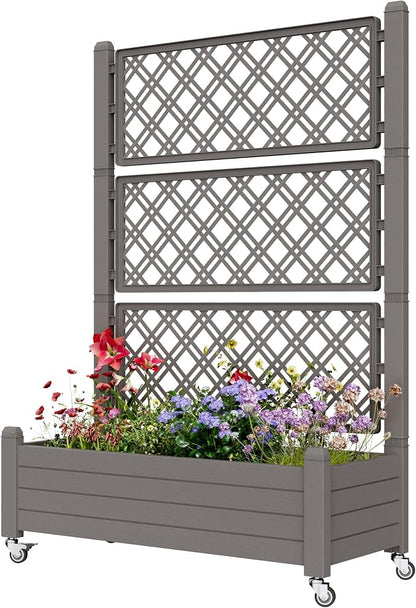 Elevated Raised Garden Bed with Wheels,Planter Box,Gray-61.2" h | Resin Planter Box with Drainage Holes, Water Monitor, Wheels for Garden Patio Backyard