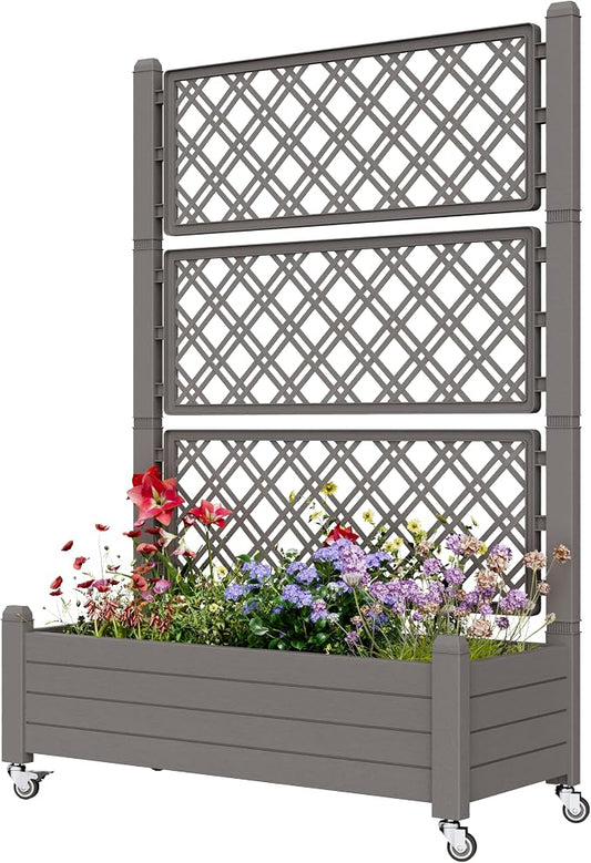 Elevated Raised Garden Bed with Wheels,Planter Box,Gray-61.2" h | Resin Planter Box with Drainage Holes, Water Monitor, Wheels for Garden Patio Backyard