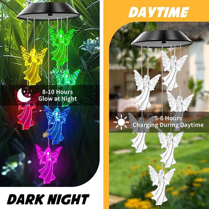 Angel Solar Wind Chimes for Outside Color Changing | Hanging Decor for Outside,Best Gifts for Mom Grandma Women Wife Aunt Sister,Solar Lights Wind Chimes , Garden Yard Decor