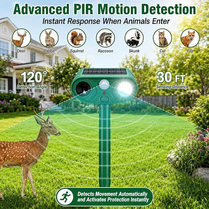 2pack Sonic Fortress Pro Deer Repellent, Solar Animal Repellent Outdoor | Cats Deterrent Ultrasonic Animal Deterrent with Flashing Light, Deer Rabbit Squirrel Raccoon Fox Cat Repellent for Garden