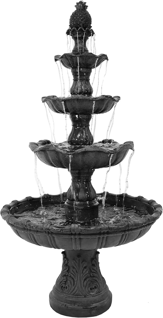 Sunnydaze Grand Courtyard 4-Tier Large Outdoor Water Fountain - 80" Tall Outdoor Fountain - Tiered Electric Garden Water Feature for Patio, Backyard, or Yard - Faux Stone Resin - Black