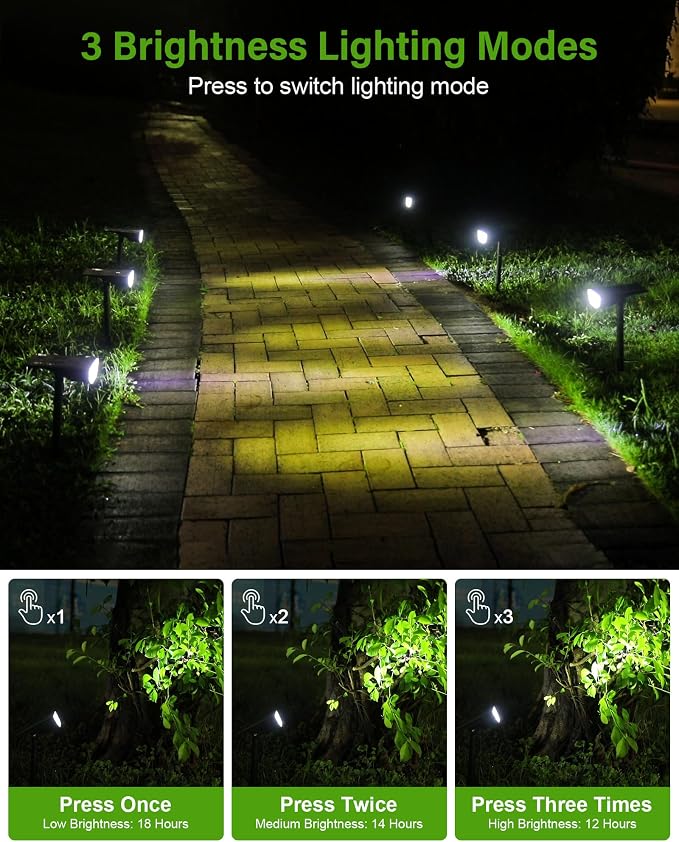 Solar Spot Lights Outdoor Waterproof, Solar Landscape Lights Outdoor IP65 Waterproof, 3 Brightness Modes Dusk to Dawn Solar Spotlight Outdoor for Yard Garden Pathway Tree, Cool White, 4 Pack