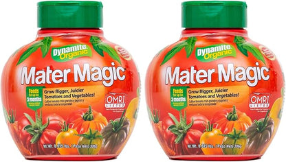 Dynamite Mater Magic - Organic Tomato Fertilizer for Bigger, Juicier Tomatoes and Vegetables, OMRI Listed, Nitrogen and Calcium-Rich Plant Food - .675 Pound Container with Shaker Lid (Pack of 2)