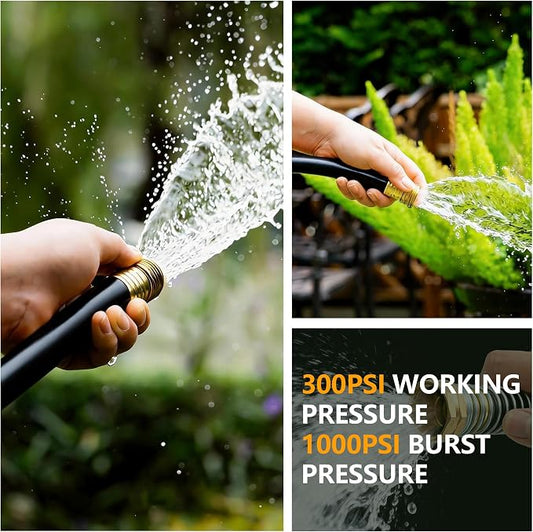 5/8" x 200ft Garden Hose, -40℉ To 190℉ Hot/Cold, Heavy Duty,Flexible, 300psi Working, 1000psi Burst, 3/4" Brass Fittings with Hose Protector Coil Spring for Outdoor,Yard, Farm