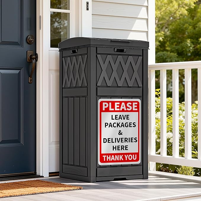 YITAHOME Package Delivery Box with Lift-Out Bag | 31 Gallon Waterproof Parcel Drop Box with Sign, Resin Porch Package Container for Curbside& Outdoor Use, Black