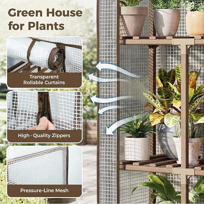 Bamworld Greenhouse for Outdoors Small Plant Green House 3-Tier Rack Stand Portable Greenhouses with Durable PE Cover for Seedling Ideal Gardening Gifts for Women Plants Lover