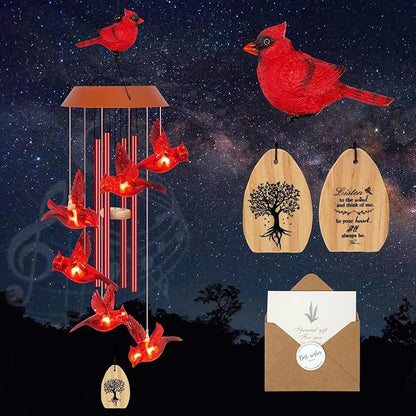Solar Wind Chimes for Outside, Memorial Cardinal Wind Chimes, 35" LED Windchimes Outdoors Christmas Birthday Cardinal Gifts for Women Mom Grandma Home Garden Decor
