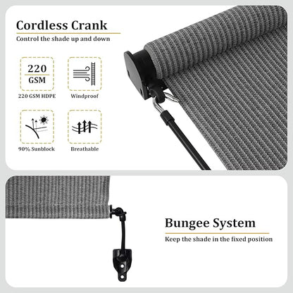Shade&Beyond Outdoor Roller Shades with Splicing Design, 7' W x 6' H Cordless Patio Roll Up Blinds, Exterior Shade Cloth Roll for Porch, Gazebo, Pergola, Balcony, Gray