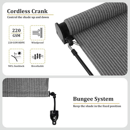 Shade&Beyond Outdoor Roller Shades with Splicing Design, 7' W x 8' H Cordless Patio Roll Up Blinds, Exterior Shade Cloth Roll for Porch, Gazebo, Pergola, Balcony, Gray