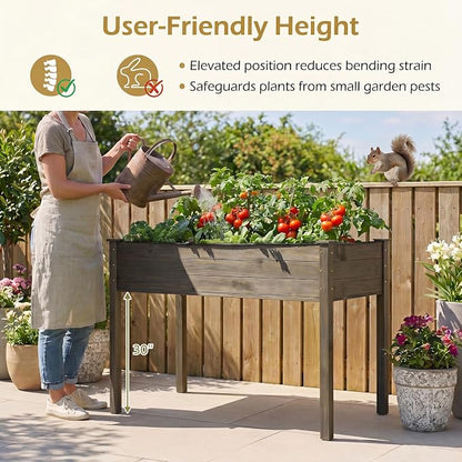 S AFSTAR Raised Garden Bed, Elevated Wooden Planter Box, 47”L x 24”W x 30”H, Outdoor Gardening Planting Bed for Vegetables, Flowers & Herbs Grow, Great for Backyard, Patio, Lawn (Gray)
