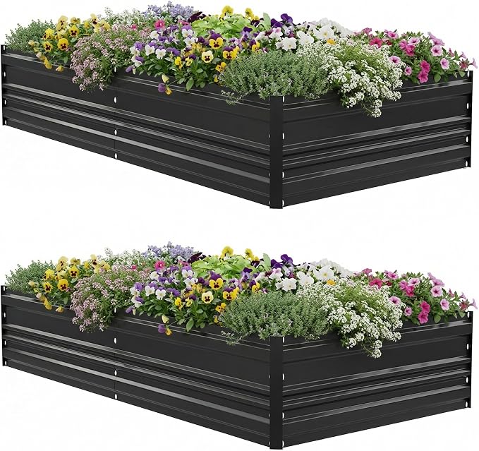 WORKPRO 2PK 7.5x4x1ft Outdoor Galvanized Raised Garden Bed, Rust-Resistant Planter Raised Beds for Vegetable, Flowers, Herbs, Black