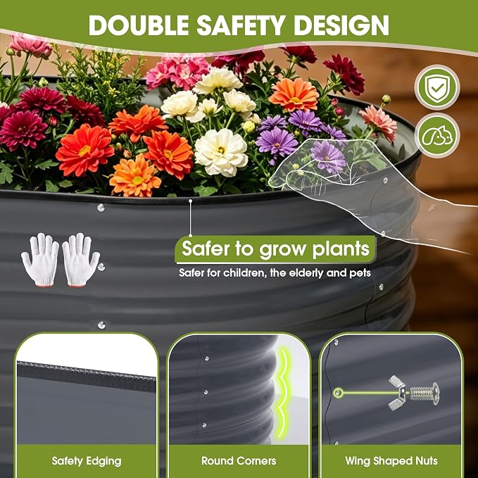6x3x1.5ft Galvanized Raised Garden Bed Outdoor, 18'' Oval Large Metal Planter Garden Boxes for Gardening, Planting Deep Root Vegetables, Herbs, Fruits, Flower, Rustproof, Rubber Strip, Gray