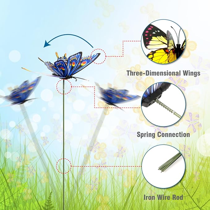 40 Pcs Butterfly Stakes, Decorative Garden Stakes, 3D Colorful Double Wings with Bendable Stick, Artificial Butterflies for Flower Bouquet Crafts, Plant Stake for Patio Yard Pot, Party Decor