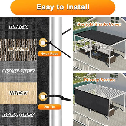 Artpuch Outdoor Pergola Shade Cover 10x16 FT Sun Shade Cloth with Grommets Black 90% UV Protection Canopy Patio Privacy Screen (Customized Available)