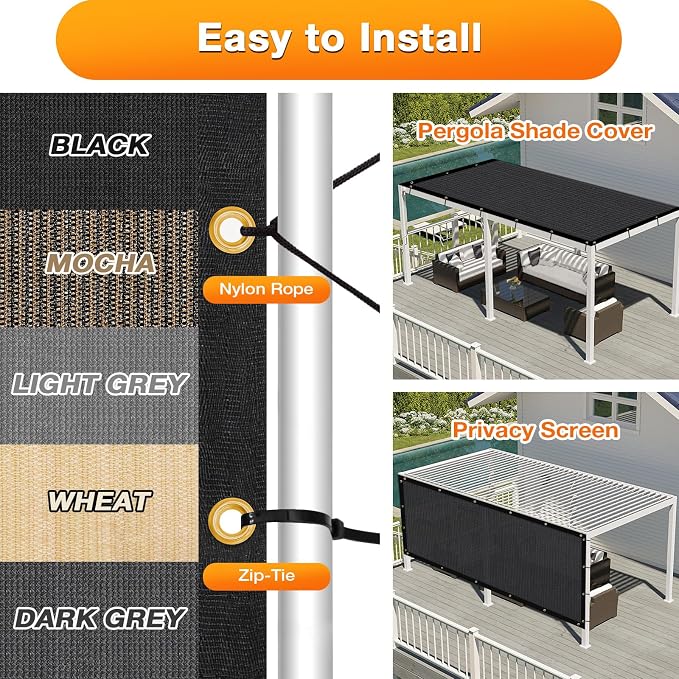 Artpuch Outdoor Pergola Shade Cover 10x14 FT Sun Shade Cloth with Grommets Black 90% UV Protection Canopy Patio Privacy Screen (Customized Available)