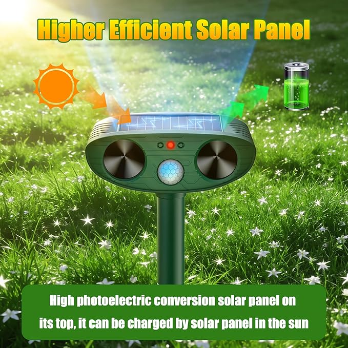 2026 Solar Ultrasonic Animal Repellent Outdoor Motion Activated Cat Deer RepellenSquirrel Raccoon Skunk Rabbit Dog Bird Deterrents Animal Repeller for Garden Yard (2 Pack)