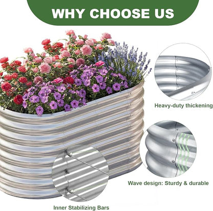 AHEONLAR 2 Pack 4×2×2ft Galvanized Raised Garden Bed Outdoor,Oval Sturdy and Durable Planter Boxes for Vegetables, Fruits, Flowers and Plants, Easy Assembly, Silver