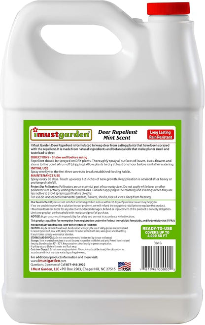 I Must Garden Deer Repellent: Mint Scent Deer Spray for Gardens & Plants – Natural Ingredients – 1 Gallon Ready to Use Refill