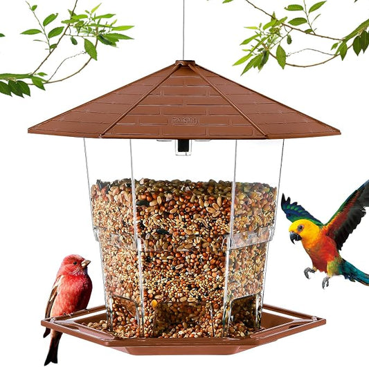 Jealoeur Bird Feeders for Outdoors Hanging Bird Feeder Wild Birds Seed, Brown