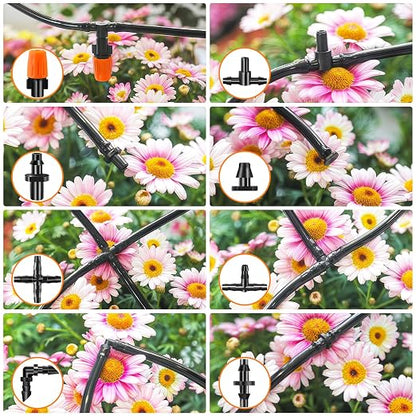 250-Piece Drip Irrigation Fittings Kit for 1/4" Tubing, Complete Set of Barbed Connectors for Drip System Setup (Nozzles, Nozzle Tees, Single Barbs, Couplings, Tees, Elbows, Plugs, Crosses)