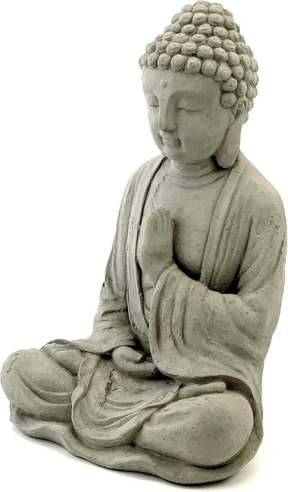 Blessing Buddha Statue: Durable Solid Stone with Distressed Texture. Unique Home Décor, Garden Accent. Sealed for Outdoors. Handcrafted USA. (Antique/Gray)