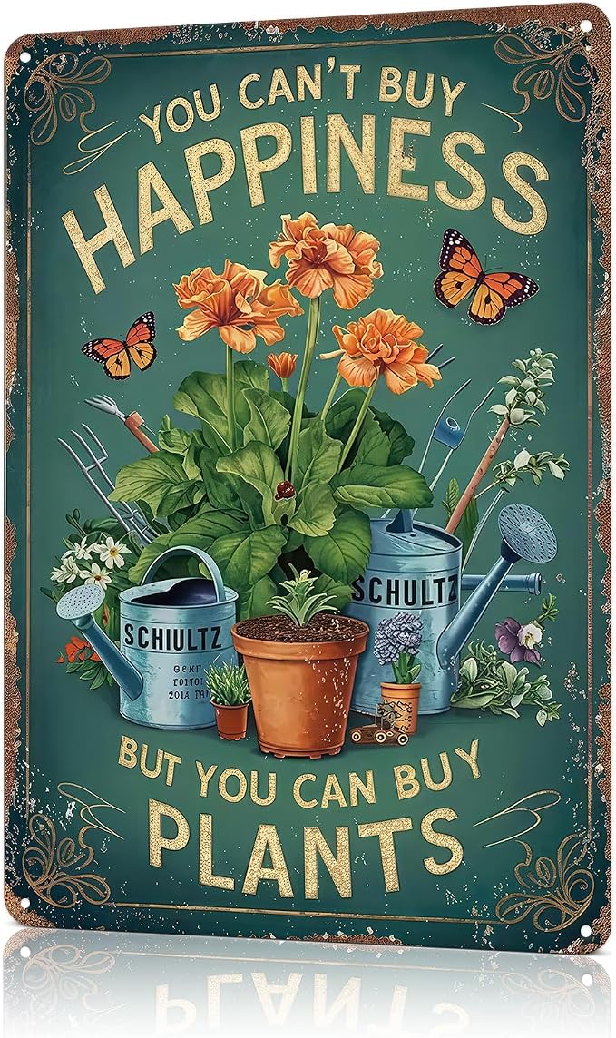 Gardening Gifts Vintage Garden Sign You Can't Buy Happiness But You Can Buy Plants Mental Signs for Outside Tin Sign for Greenhouse Bedroom Outdoor Yard Backyard Home Garden Art,8x12inch