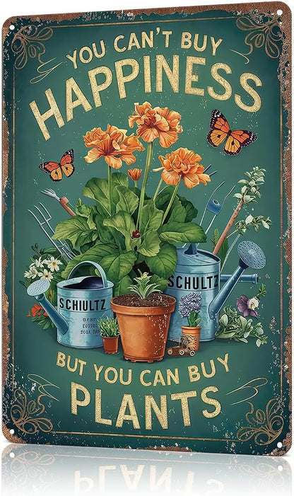 Gardening Gifts Vintage Garden Sign You Can't Buy Happiness But You Can Buy Plants Mental Signs for Outside Tin Sign for Greenhouse Bedroom Outdoor Yard Backyard Home Garden Art,8x12inch