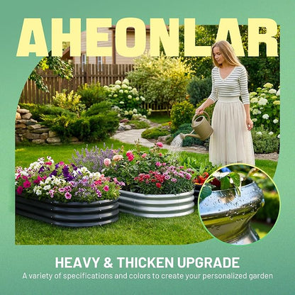 AHEONLAR 3 Pack 6×3×1ft Galvanized Raised Garden Bed, Oval Durable Planter Boxes Outdoor for Vegetables, Fruits, Flowers and Plants, Quick Assembly, Black