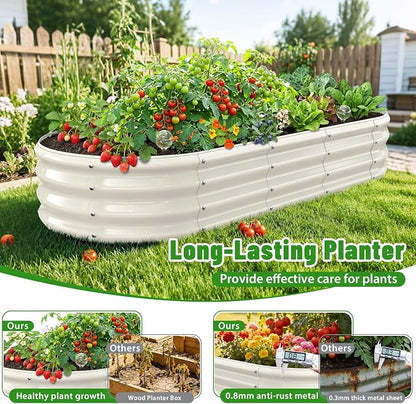 Oval Raised Garden Bed, 5 x 2 x 1FT, Galvanized Steel Planter Box with Wave-Shaped Metal Panels Painted for Outdoor Flower,Tree,Herb & Vegetable Garden (White, 60X24X12 inches)